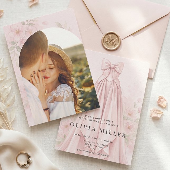 Invitación Pink Watercolor Dress Coquette Bow Bridal Shower (Subido por el creador)