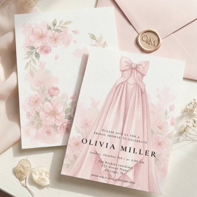 Invitación Pink Watercolor Dress Coquette Bow Bridal Shower (Subido por el creador)