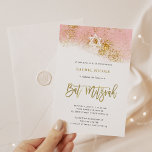 Invitación Pink Watercolor | Faux Gold Bat Mitzvah<br><div class="desc">This trendy Bat Mitzvah invitation features a girly pink watercolor look,  with faux gold modern handwritten script,  faux glitter,  and a Star of David.</div>