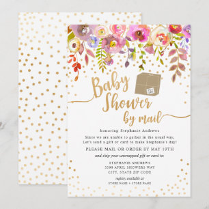 Invitación Pink Watercolor Floral Baby Shower por correo