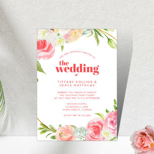 Invitación Pink Watercolor Floral Botanical Wedding