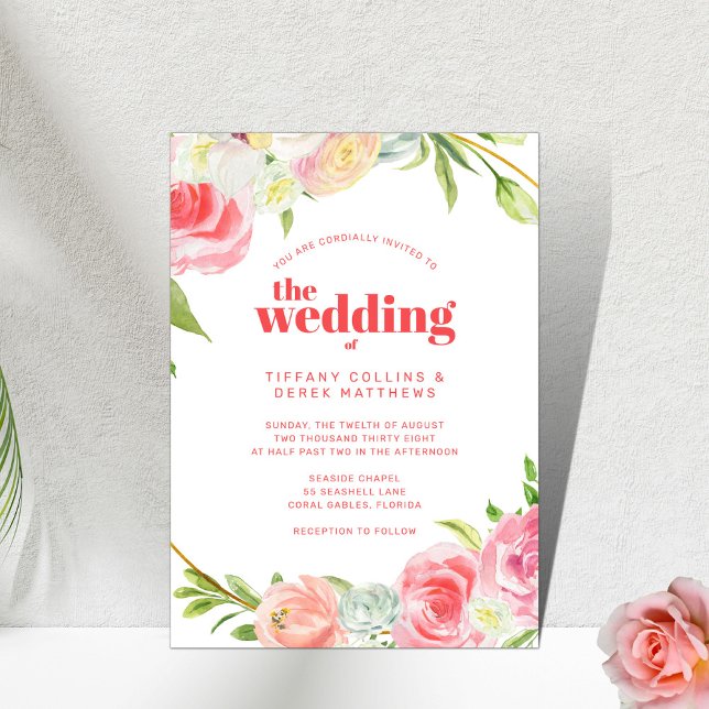 Invitación Pink Watercolor Floral Botanical Wedding (Subido por el creador)