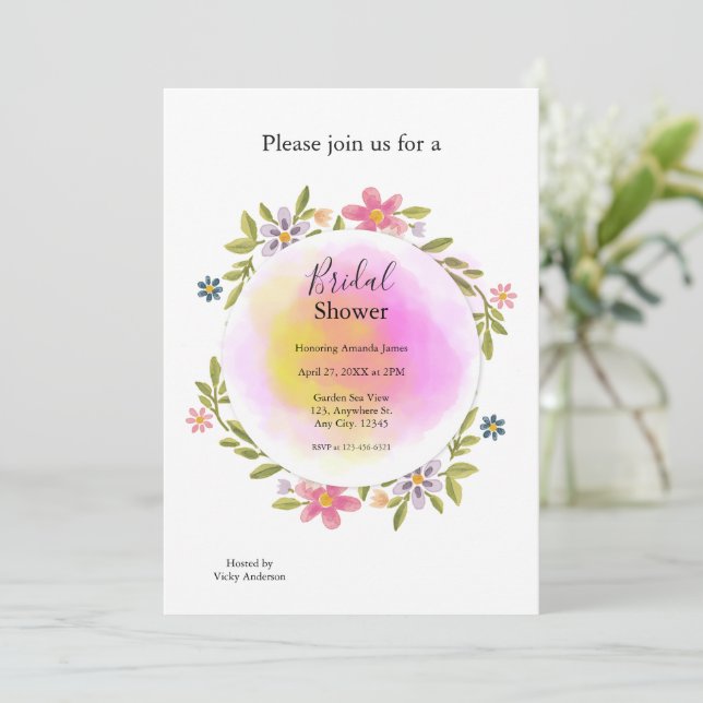 Invitación Pink Watercolor Floral Bridal Shower (Anverso de pie)