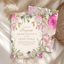 Pink Watercolor Floral Sorpresa 50 cumpleaños