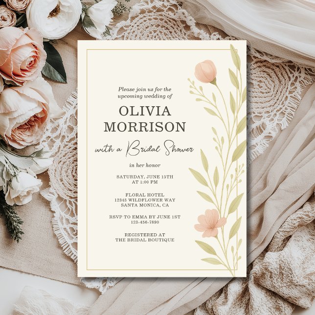 Invitación Pink Watercolor Floral Wildflower Bridal Shower (Subido por el creador)