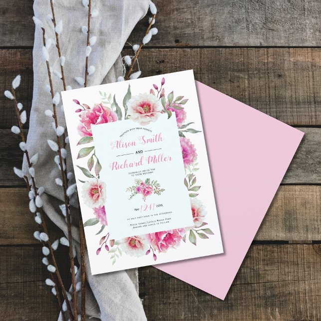 Invitación Pink watercolor flower frame floral wedding (Subido por el creador)
