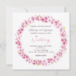 Invitación Pink Watercolor Flowers Wreath Wedding Invitation