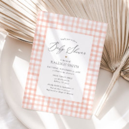 Invitación Pink Watercolor Gingham Chica Baby Shower