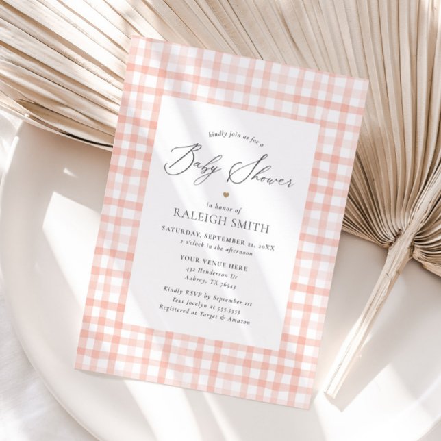 Invitación Pink Watercolor Gingham Chica Baby Shower (Subido por el creador)