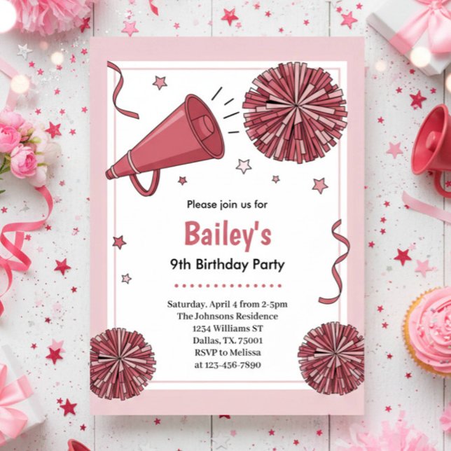 Invitación Pink Watercolor Kids Cheer Birthday Party (Subido por el creador)