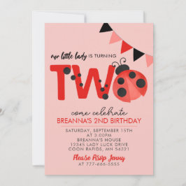 Invitación Pink Watercolor Ladybug 2nd Birthday invitation