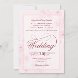 Invitación Pink Watercolor Peonies Fancy Script Wedding