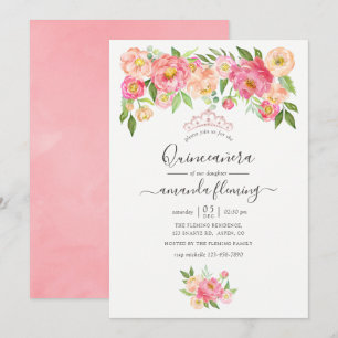 Invitación Pink Watercolor Peonies Quinceañera