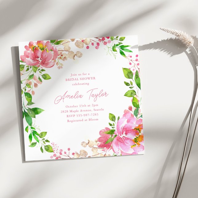 Invitación Pink Watercolor Peony Wreath Bridal Shower (Subido por el creador)