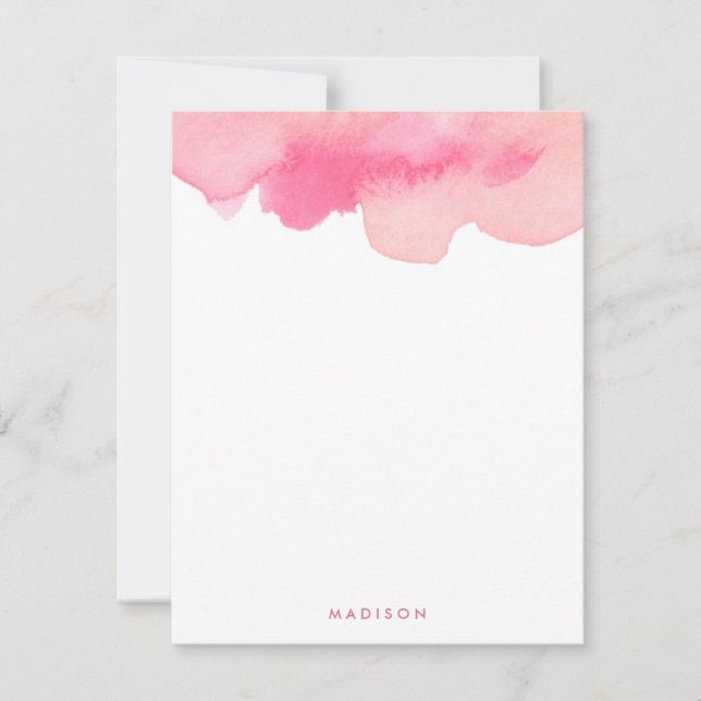 Invitación Pink Watercolor Splash Gracias Notas (Anverso)