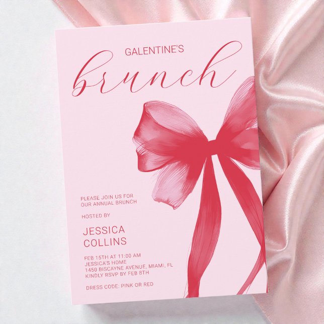 Invitación Pink Watercolor Valentine Galentine's Day Brunch (Pink Watercolor Valentine Galentine's Day Brunch Invitation)