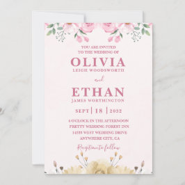 Invitación Pink Watercolor Wedding Party Virtual Invitation 