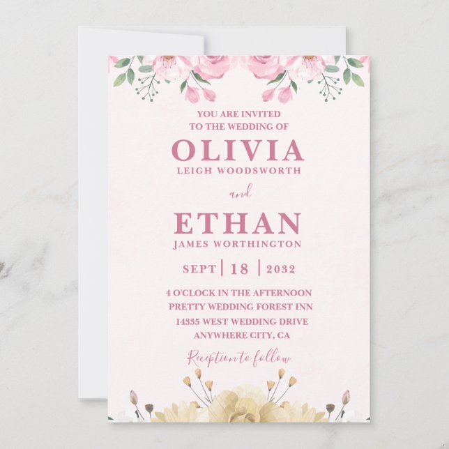 Invitación Pink Watercolor Wedding Party Virtual Invitation  (Anverso)