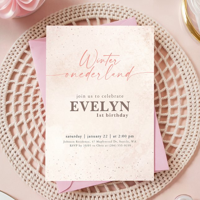 Invitación Pink Watercolor Winter Onederland First Birthday (Subido por el creador)