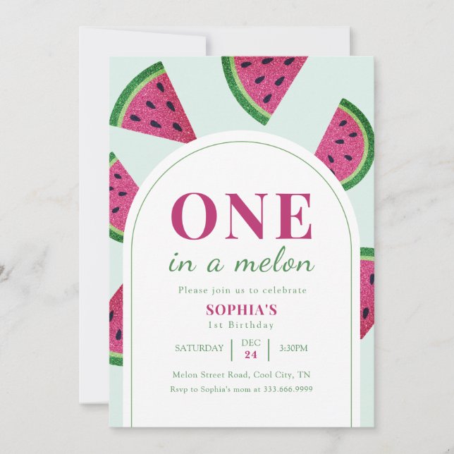 Invitación Pink Watermelon One In A Melon Photo Birthday   (Anverso)