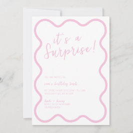 Invitación Pink Wavy Bold Moderno Surprise Party Birthday