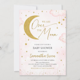 Invitación Pink We are Over the Moon Baby Shower Invitation