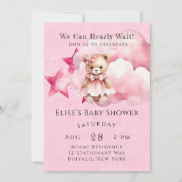 Invitación Pink We Can Bearly Wait Chica Baby Shower