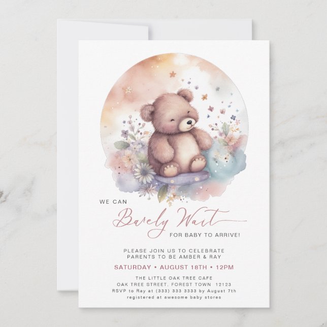 Invitación Pink We Can Bearly Wait Cute Chica Baby Shower (Anverso)