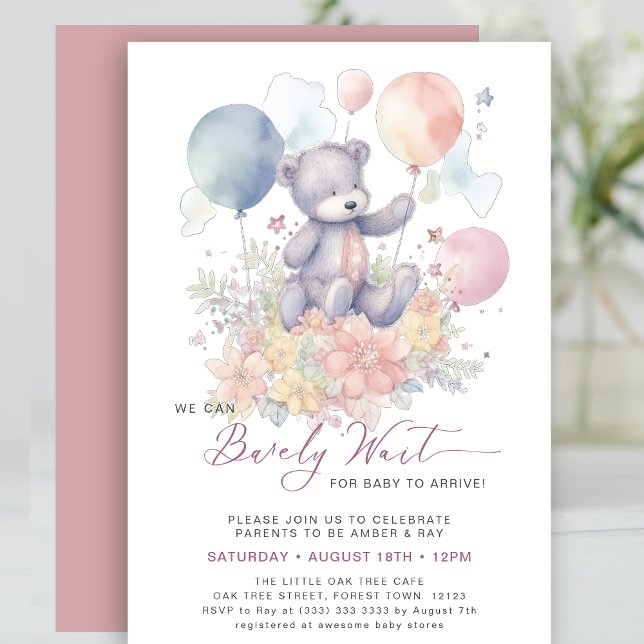 Invitación Pink We Can Bearly Wait Cute Chica Baby Shower (Subido por el creador)