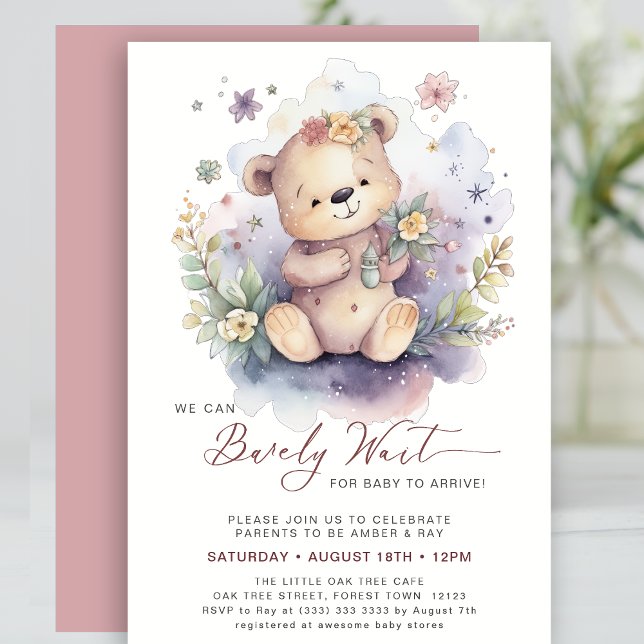 Invitación Pink We Can Bearly Wait Cute Chica Baby Shower (Subido por el creador)