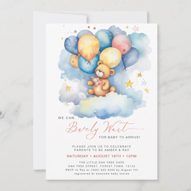 Invitación Pink We Can Bearly Wait Cute Chica Baby Shower (Anverso)
