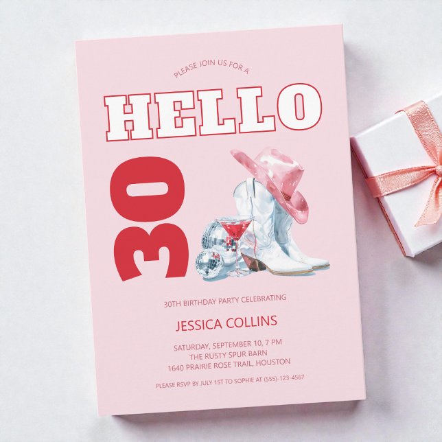 Invitación Pink Western Disco Cowgirl 30th Birthday Party (Pink Western Disco Cowgirl 30th Birthday Party Invitation)