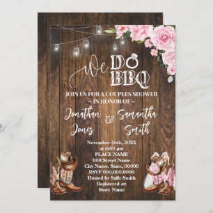 Invitación Pink Western Hacemos BBQ Country Parejas Ducha