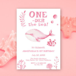 Invitación Pink Whale Oneder The Sea 1st Birthday 