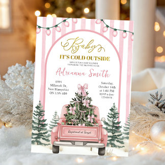 Invitación Pink Whimsical Stripes Cold Outside Baby Shower