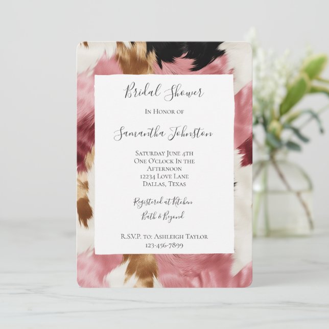 Invitación Pink White Gold Black Abstract Bridal Shower (Anverso de pie)