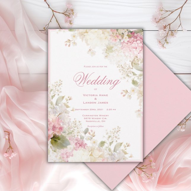 Invitación Pink White Hydrangeas Elegant Wedding Invitation (Subido por el creador)