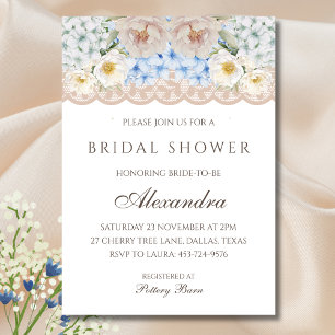 Invitación Pink White Peony Blue Hydrangea Bridal Shower
