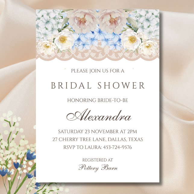 Invitación Pink White Peony Blue Hydrangea Bridal Shower (Subido por el creador)