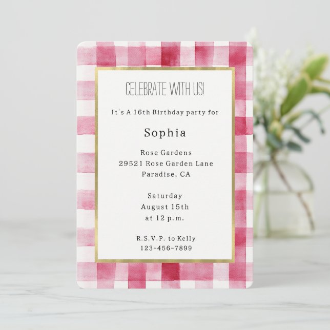 Invitación Pink White Stripes Birthday (Anverso de pie)