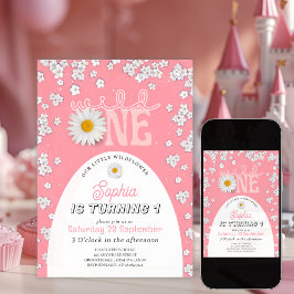 Invitación Pink Wild One Daisy 1st Birthday Invitation