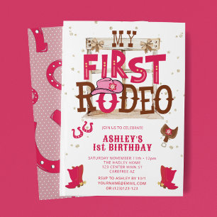 Invitación Pink Wild West Cowgirl primera Fiesta de cumpleaño