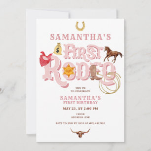 Invitación Pink Wild West First Rodeo Baby Girl Primer cumple