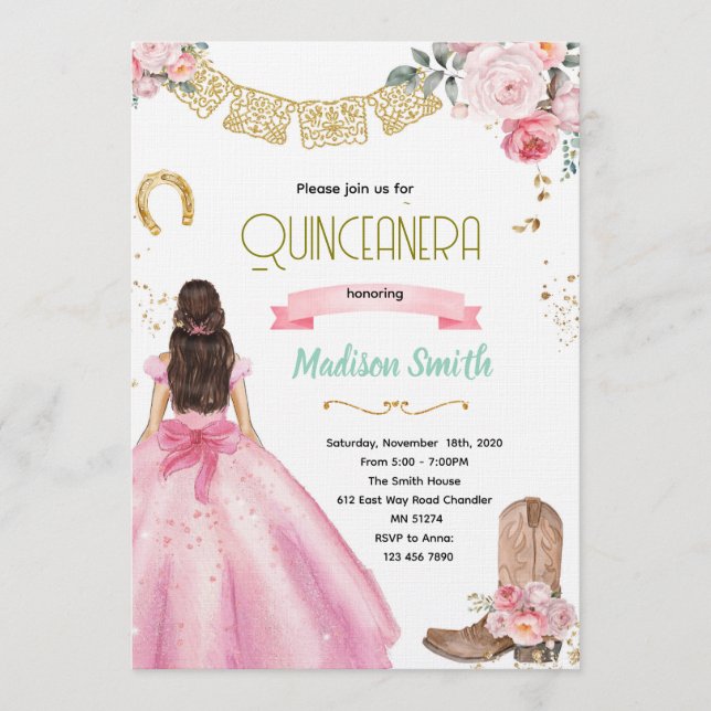 Invitación Pink Wild West Quinceañera Invitation (Anverso)
