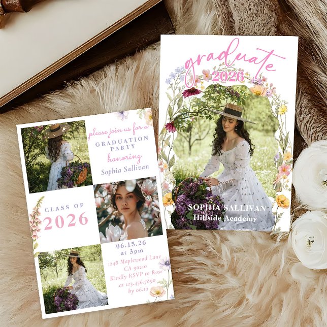 Invitación Pink Wildflower Bloom Graduation Party Invitation (Subido por el creador)