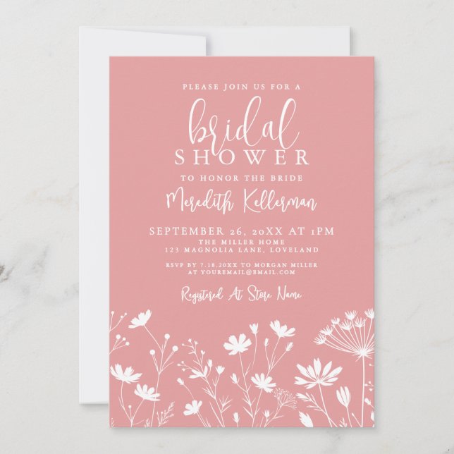 Invitación Pink Wildflower Bridal Shower (Anverso)