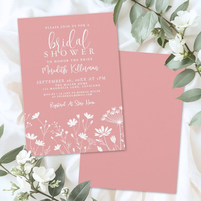 Invitación Pink Wildflower Bridal Shower (Pink Wildflower Bridal Shower Invitation)