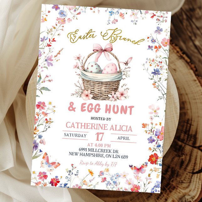 Invitación Pink Wildflower Easter Egg Hunt and Brunch (Subido por el creador)
