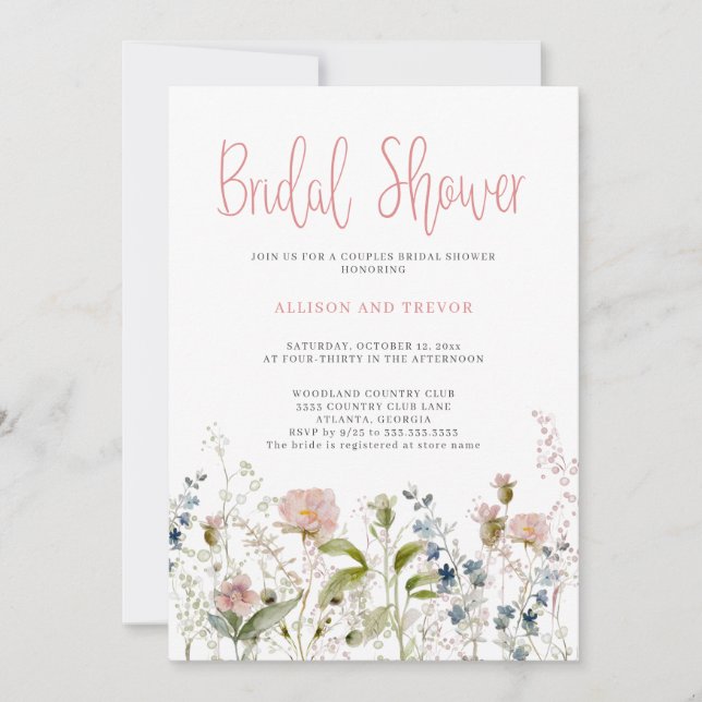 Invitación Pink Wildflower Floral Parejas Florales Británicas (Anverso)