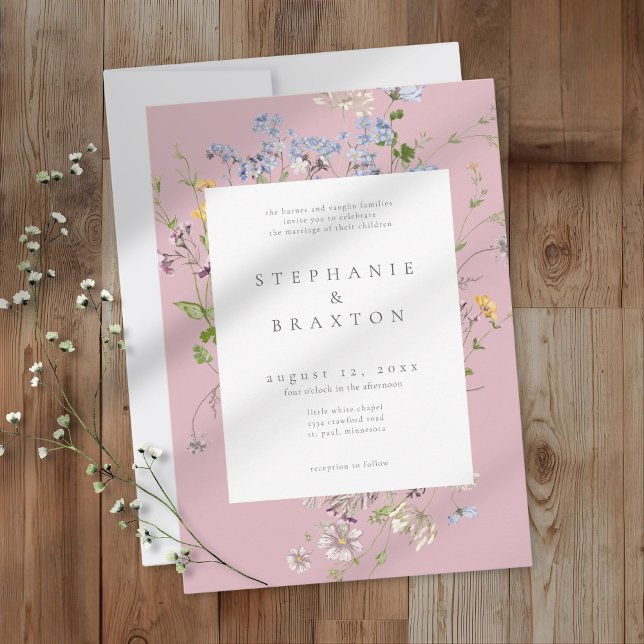 Invitación Pink Wildflower Garden Elegant Wedding (Subido por el creador)